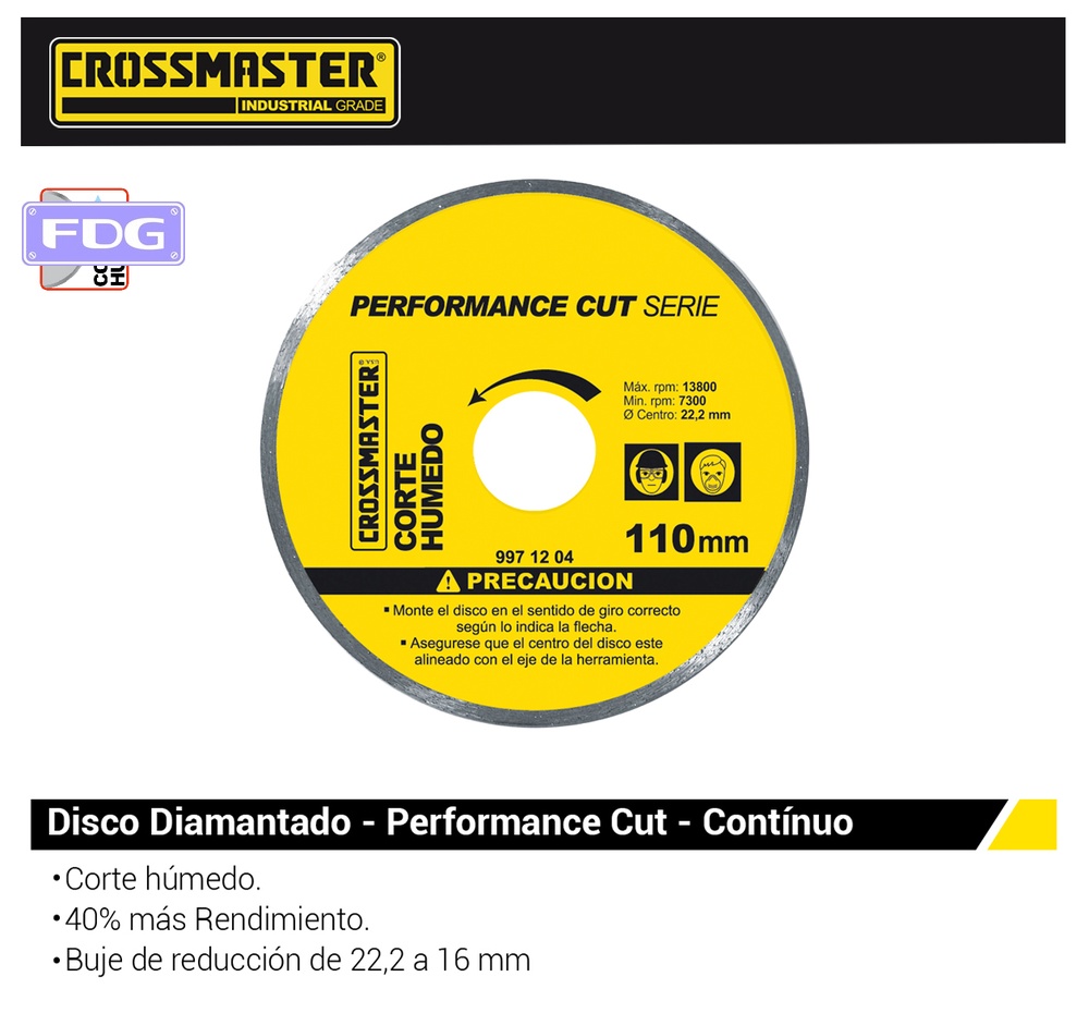 Disco Diamantado Continuo (Humedo) 115mm CROSS
