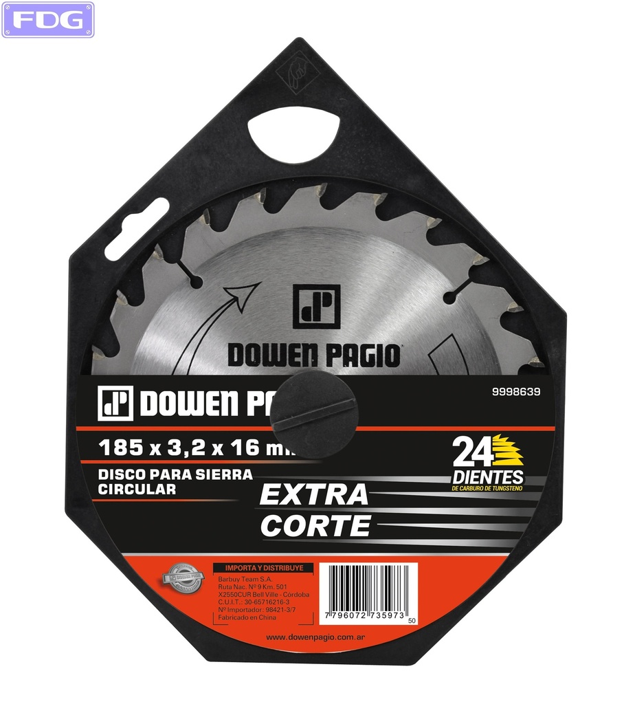 Disco Sierra Circular 185x1.5x20 24D "Dowen Pagio"
