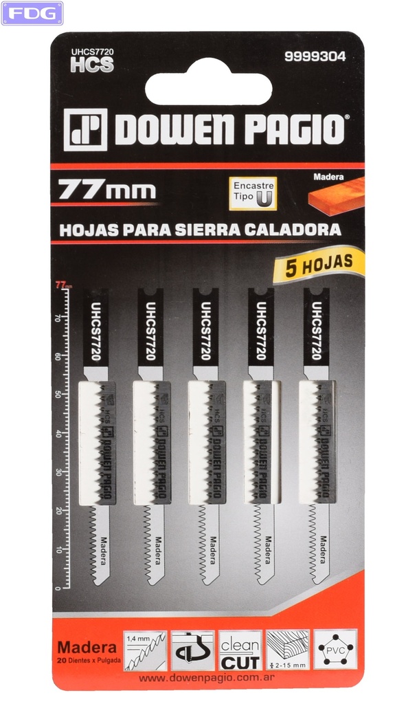 Hoja P/Sierra Caladora P/Madera L=77-DED:1,4-5u "Dowen Pagio"