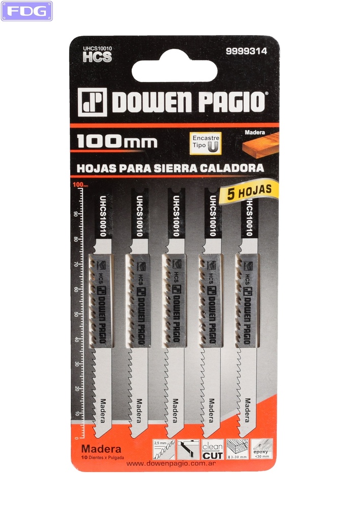 Hoja P/Sierra Caladora P/Madera L=100-DED:2,5-5u "Dowen Pagio"