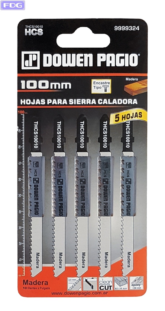 Hoja P/Sierra Caladora P/Madera L=100-DED:2,5-5u "Dowen Pagio"