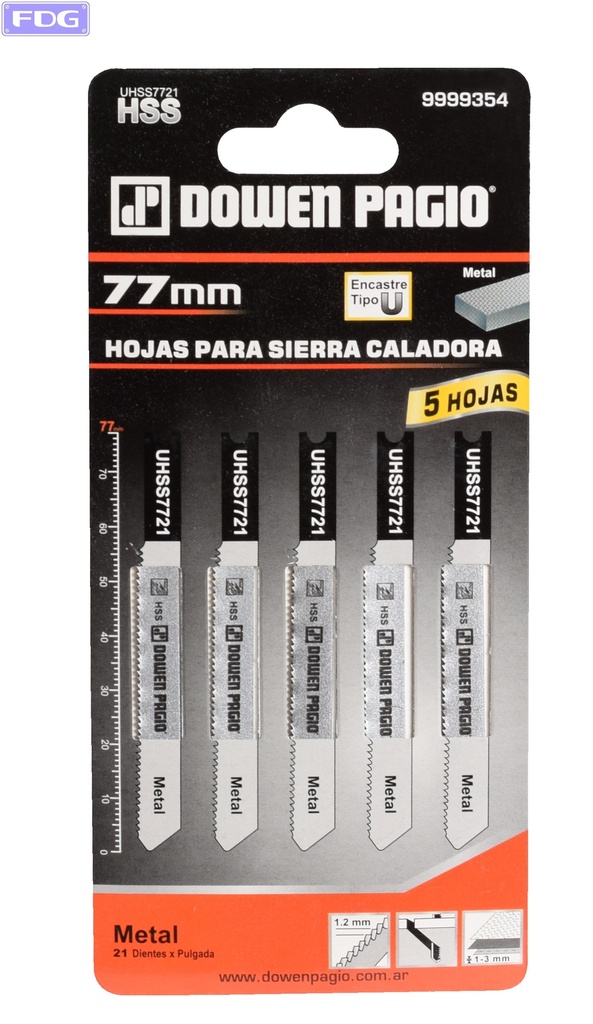 Hoja P/Sierra Caladora P/Metal L=77-DED:1,2-5u "Dowen Pagio"