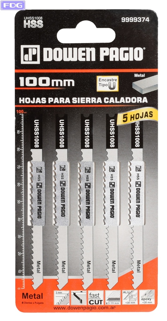 Hoja P/Sierra Caladora P/Metal L=100-DED:3,0-5u "Dowen Pagio"