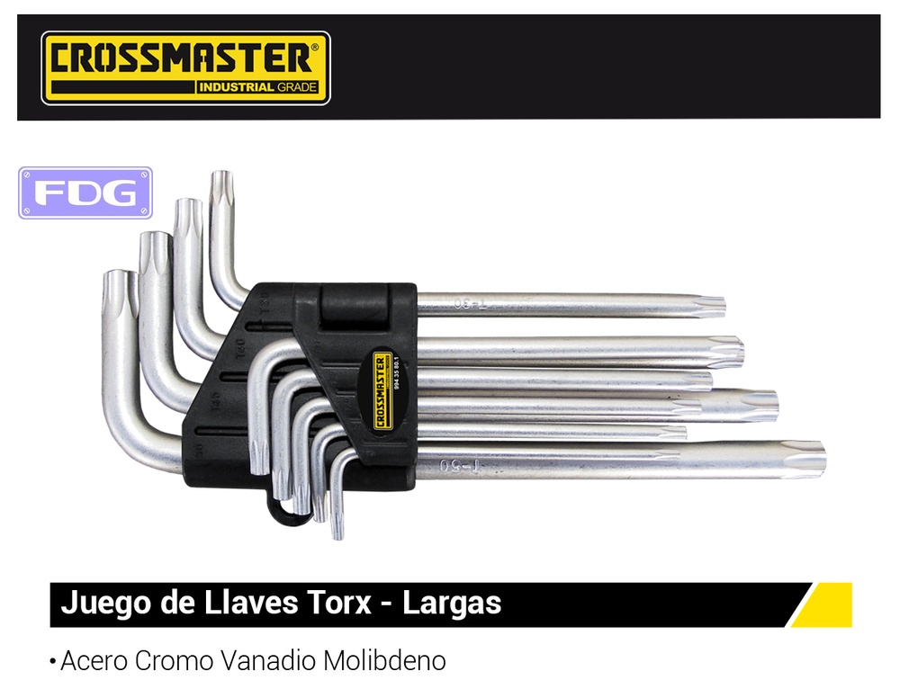 LLAVES TORX CROSS T-10 a T-50 JUEGO DE 9 Pzs JGO