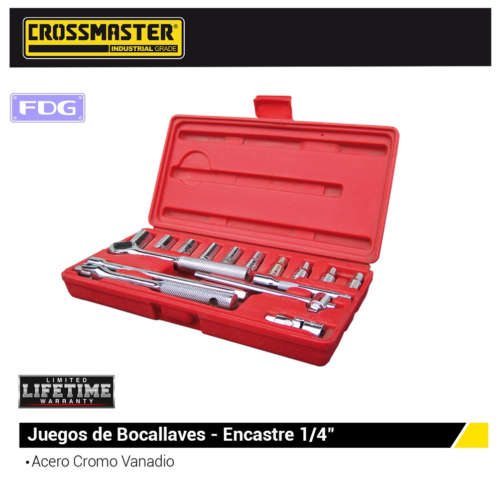 BOCALLAVES JUEGO DE 16 Pzs PULG. 1/4" JGO