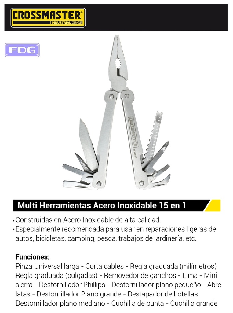 MULTI HERRAMIENTA MINI 15 FUNC.Aº C/EST.CR CROSS