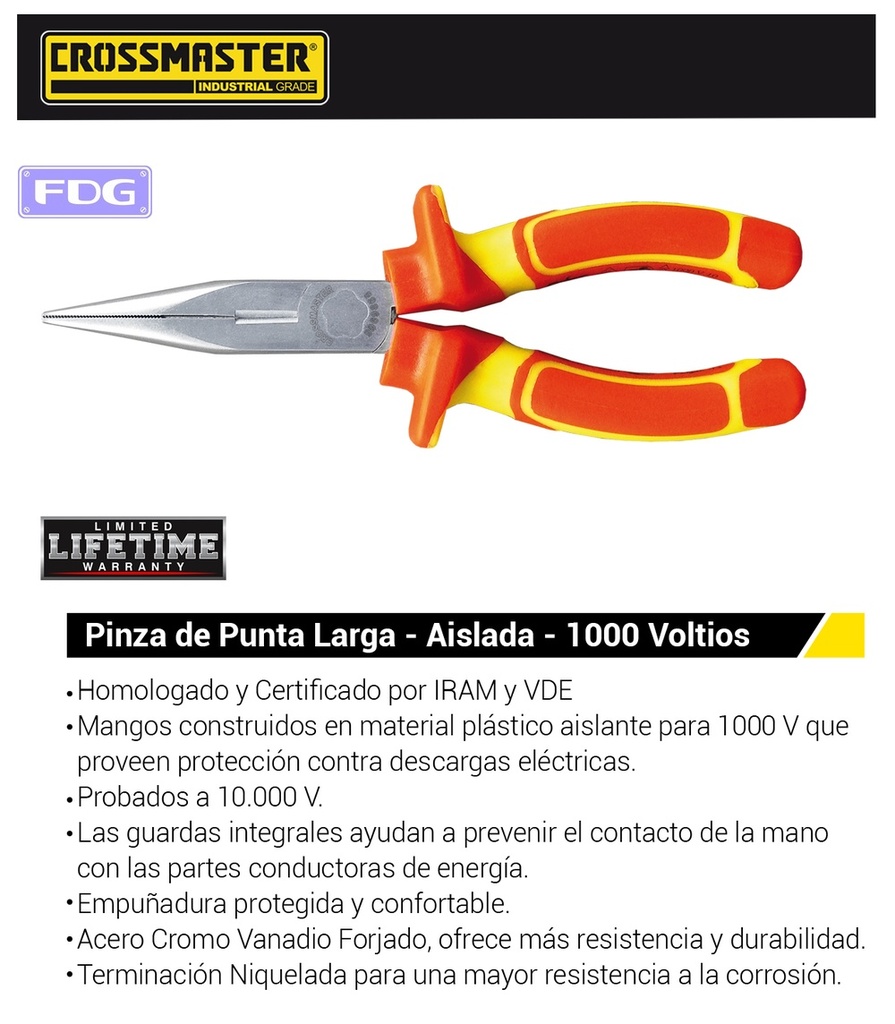 PINZA DE PUNTA LARGA 8" p/1.000V