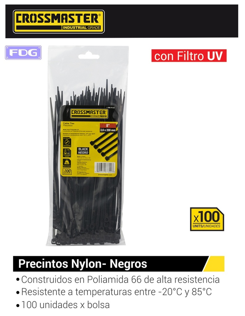 PRECINTO NYLON NEGRO 3,6x150mm CROSS