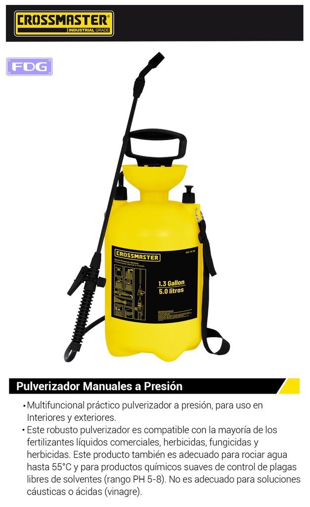 PULVERIZADOR HOMBRO 5 Ltrs C/Lanza CROSS