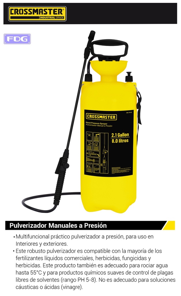 PULVERIZADOR HOMBRO 8 Ltrs C/Lanza CROSS 