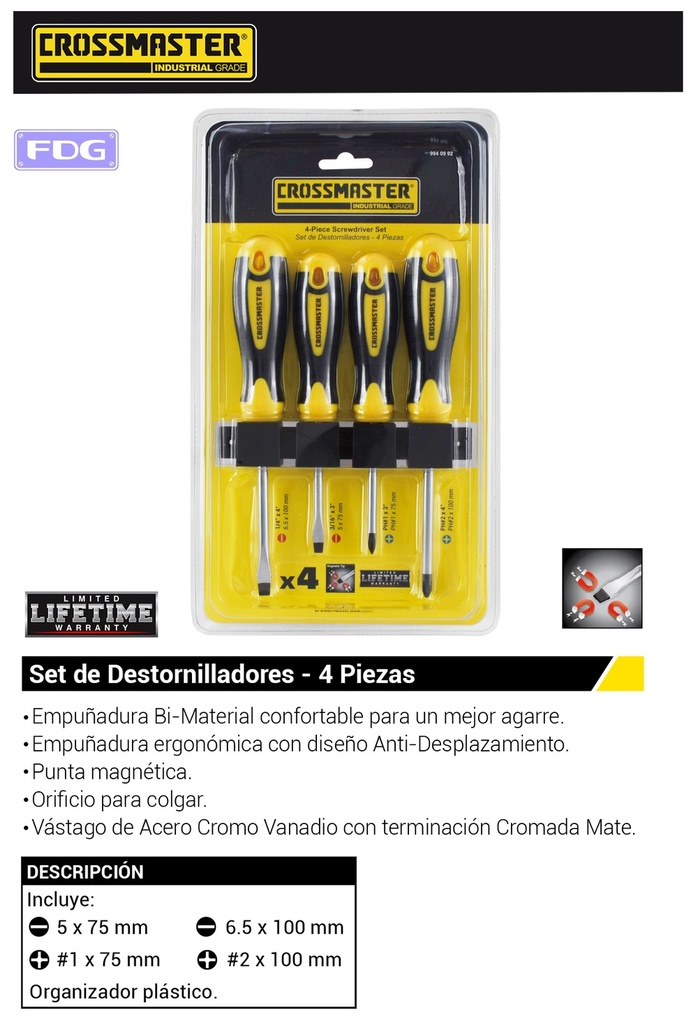 SET DESTORNILLADORES 4PCS CROSS