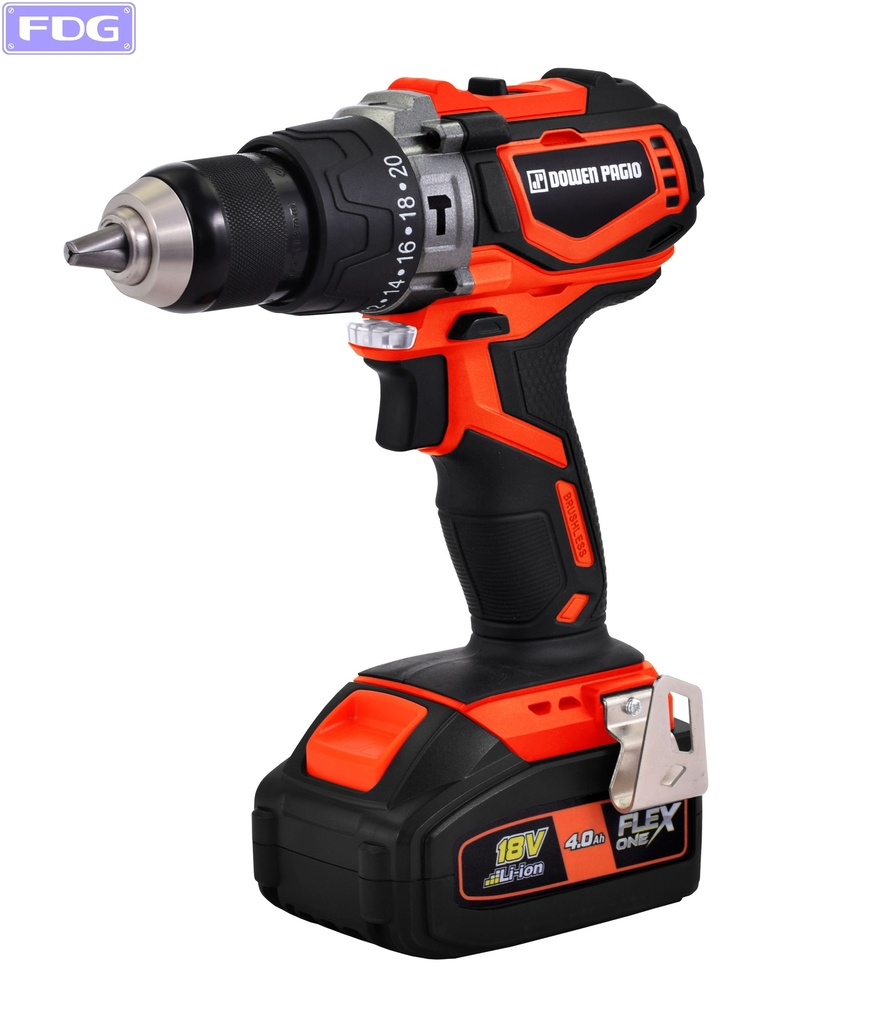 Taladro Percutor a Bateria Litio 18V Brusheless 13mm 2 Velocidades Con Bateria y Cargador "Dowen Pagio"
