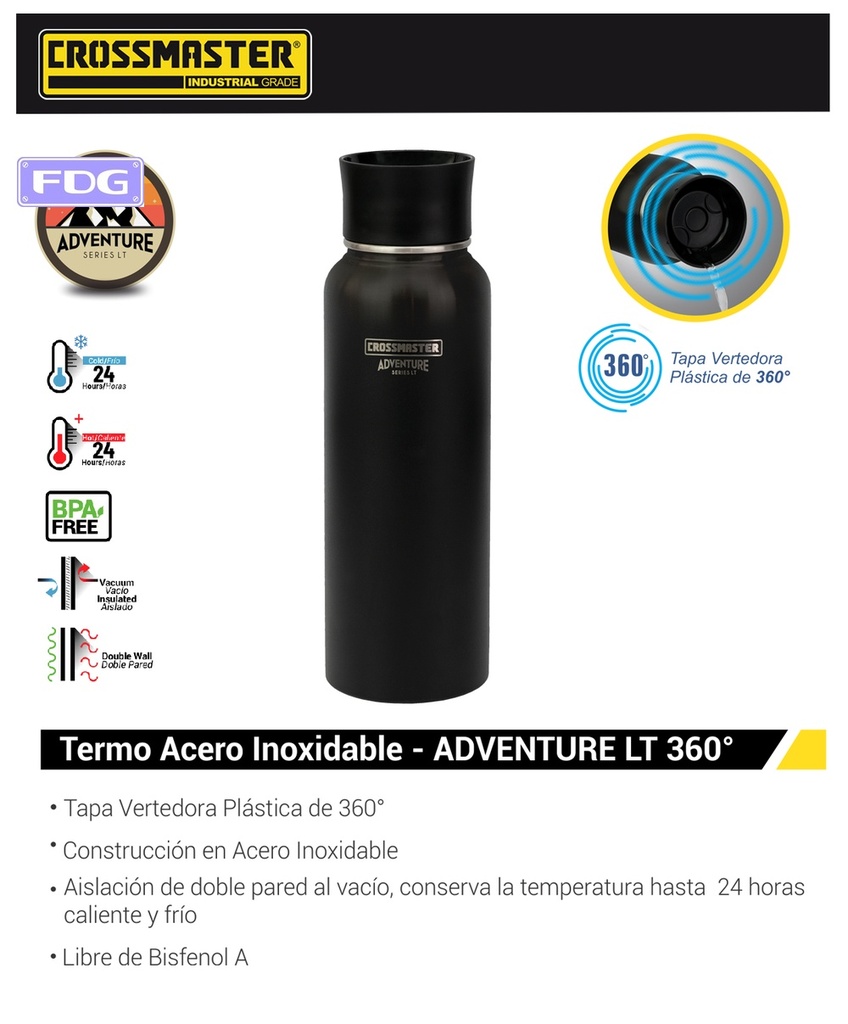 TERMO ADVENTURE LT360º-1,2 Lts NEGRO "Crossmaster"