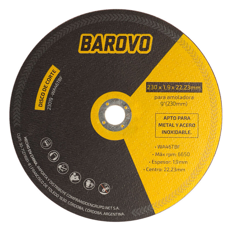 Disco de corte 230 x 1,9 mm. (P x 20 ) "Barovo" - Venc 06/26