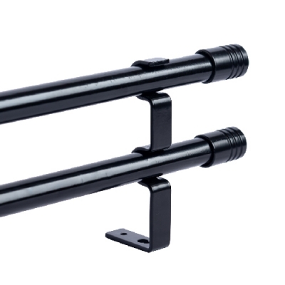 Barral de Metal Andino Doble Negro x 1,40 m S/Arg. - Con Soporte p/Pared, Terminal Plastico, Tornillos y Tarugos.