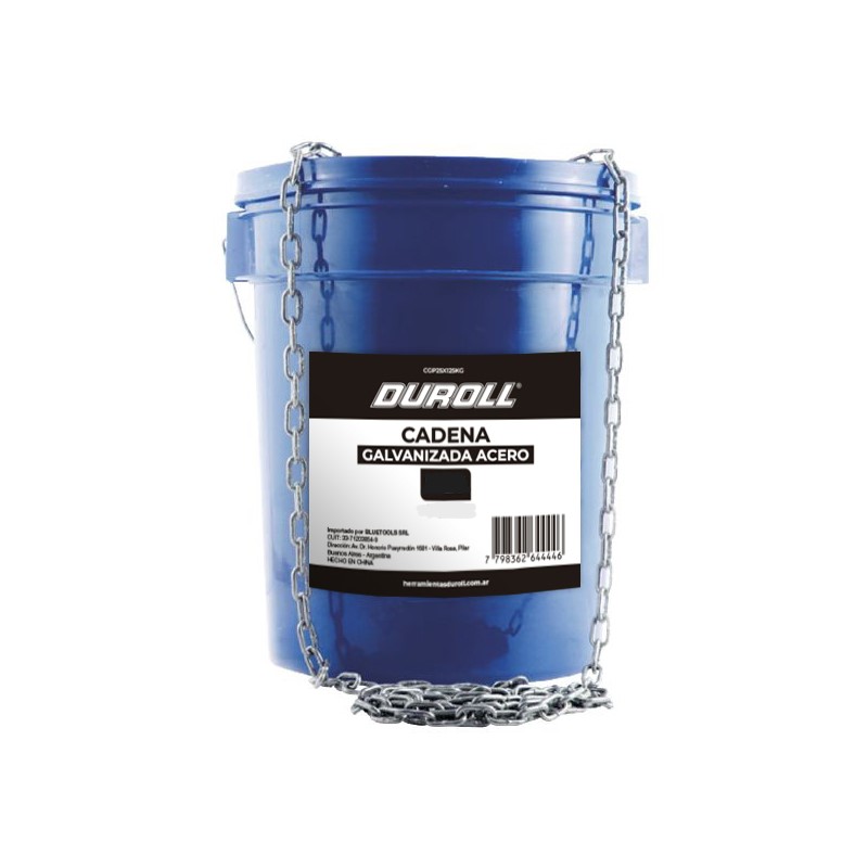 Cadena galvanizada acero n° 25 balde x 12,5kg &quot;DUROLL&quot;