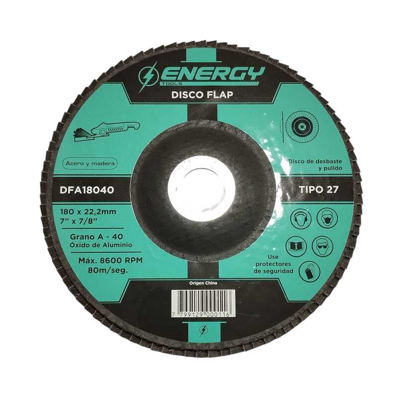 Discos FLAP Oxido de Aluminio 180 mm - G: 40 de desbaste y pulido para acero y madera &quot;Energy&quot;
