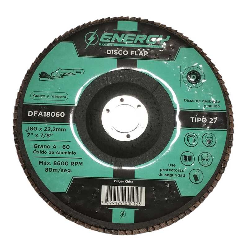 Discos FLAP Oxido de Aluminio 180 mm - G: 60 de desbaste y pulido para acero y madera "Energy"
