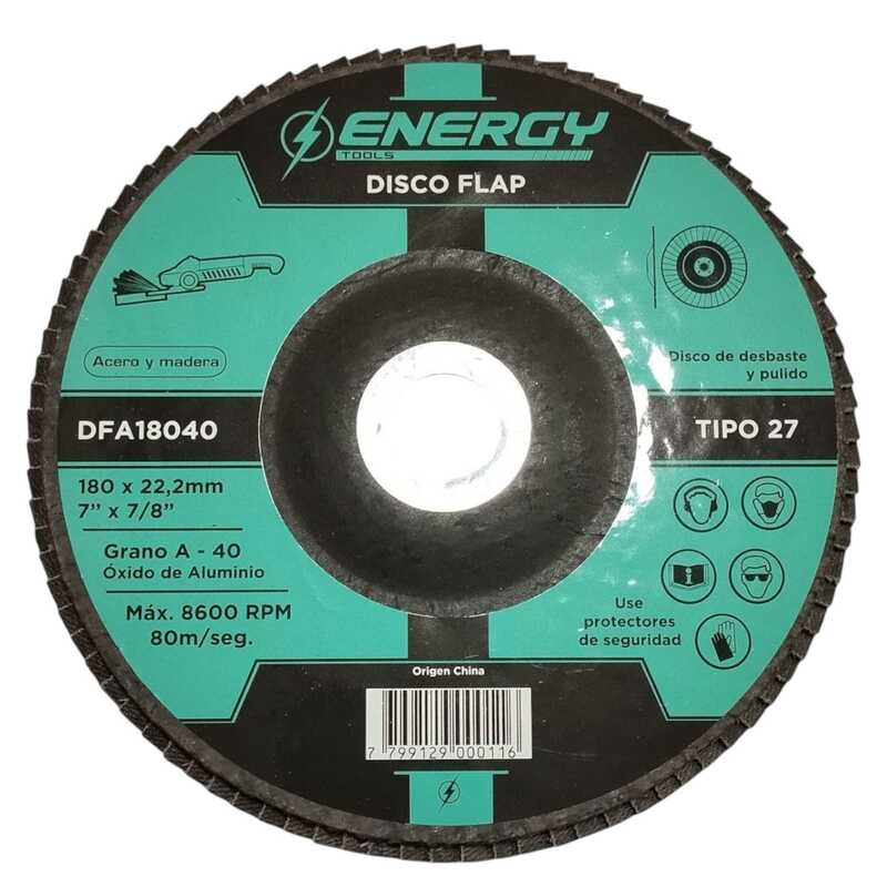 Discos FLAP Oxido de Aluminio 180 mm - G: 80 de desbaste y pulido para acero y madera &quot;Energy&quot;