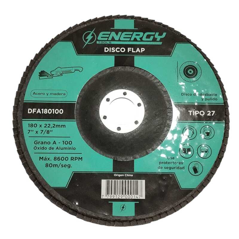 Discos FLAP Oxido de Aluminio 180 mm - G: 100 de desbaste y pulido para acero y madera "Energy"