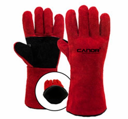 Guante Soldador Descarne Rojo Reforzado Forrado &quot;Canor&quot;