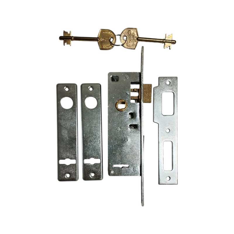 Cerradura Doble Paleta p/Puerta Aluminio - Zincada en Bolsa Frente Angosto "PICCOLINA"