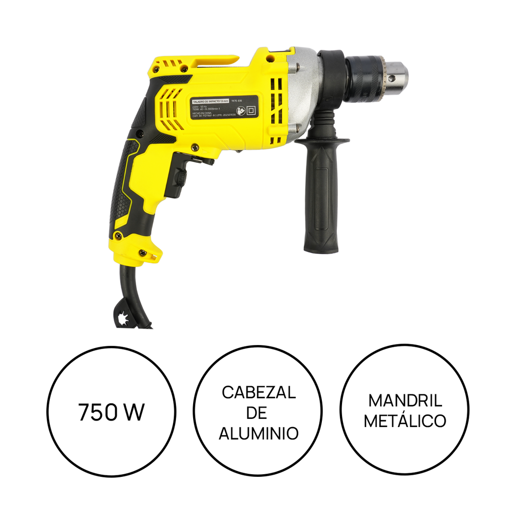 Taladro de Impacto 13 mm 750 W - Vel variable, cabezal aluminio "Barovo"