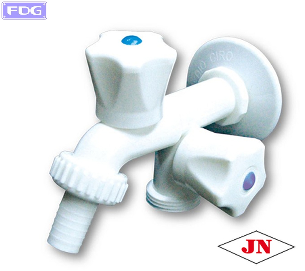 Canilla de Polipropileno Doble para Lavarropa de 1/2 Giro Esferico Color Blanca "Medio Giro"