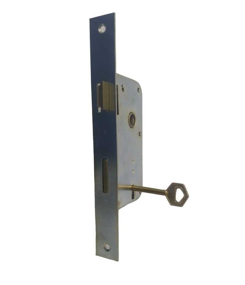 Cerradura Paleta Simple p/Puerta Placa - Bronce Zinc. Frente Ancho &quot;KM&quot;