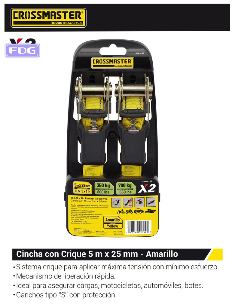 CINCHA AMARRE C/CRIQUE 700Kg-2 PCS CROSS