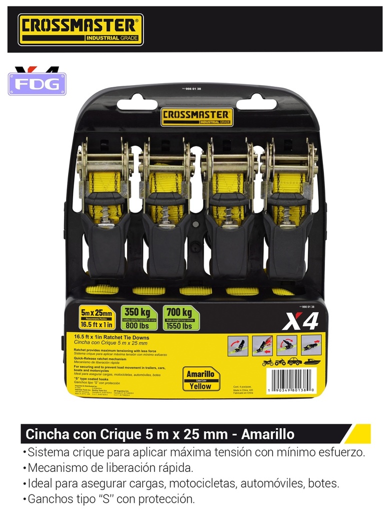 CINCHA AMARRE C/CRIQUE 700Kg-4 PCS CROSS
