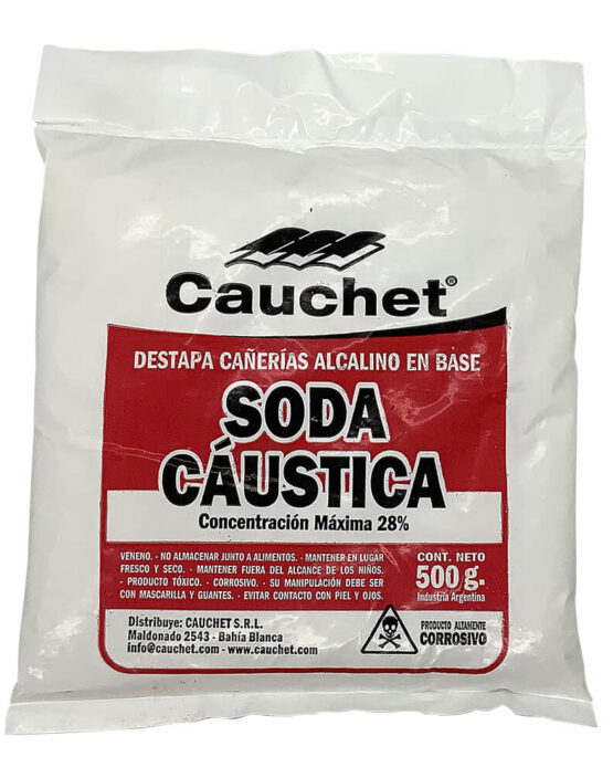 Destapacañeria Alcalino Perlado 28% (Soda Caustica Perlada 28%) bolsa x1/2 kg(Cx40 Un) "Cauchet"
