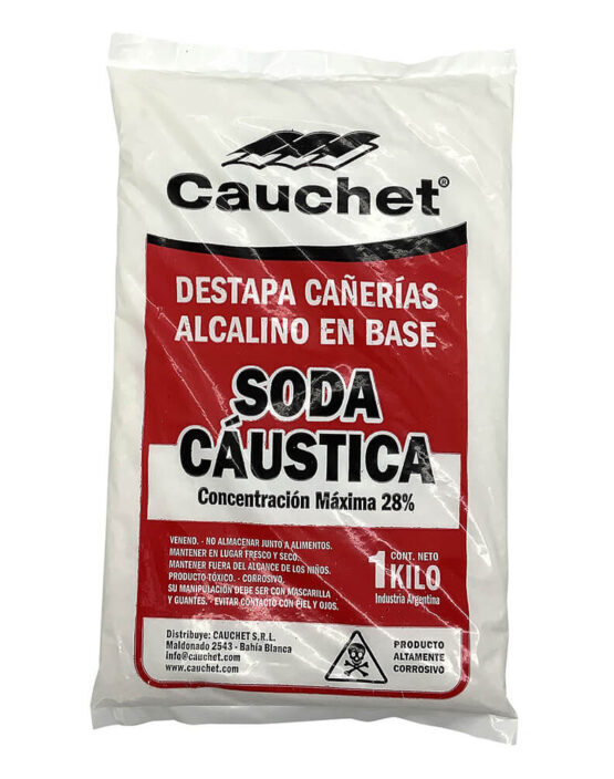 Destapacañeria Alcalino Perlado 28% (Soda Caustica Perlada 28%) bolsa x1 kg (Cx20 Un) "Cauchet"