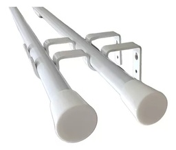 [BABD240] Barral de Metal Andino Doble Blanco x 2,40 m S/Arg. - Con Soporte p/Pared, Terminal Plastico, Tornillos y Tarugos.